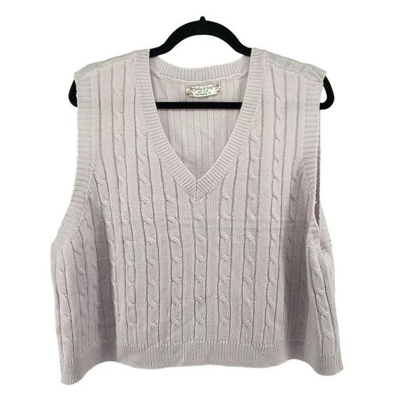 Jolie & Joy Sweaters - Jolie & Joy Women’s Purple Cable Knit Sleeveless Cropped V-Neck Sweater Vest 3X